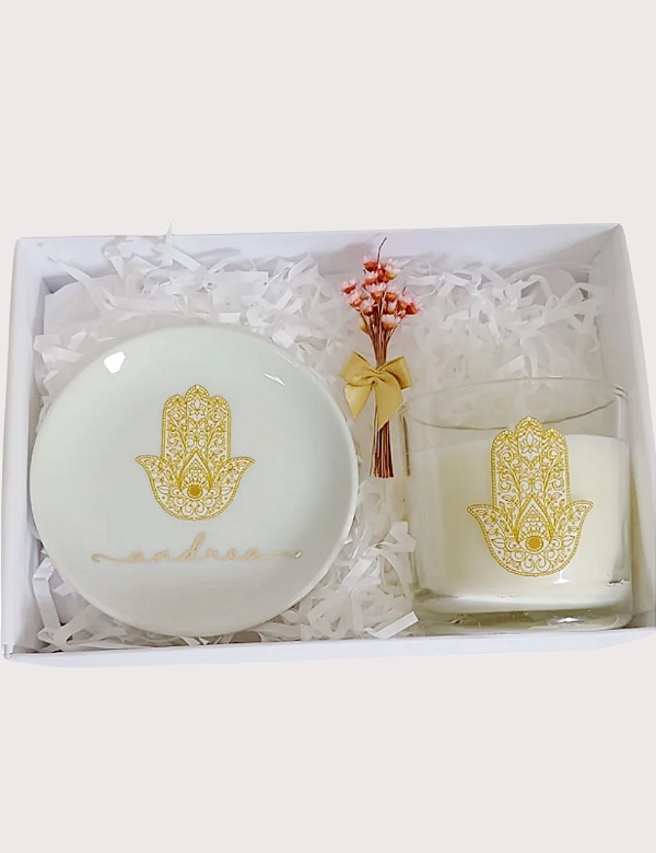 GIFT BOX HAMSA | PORTA-JOIAS | VELA CHÁ BRANCO | COLEÇÃO AMULETOS