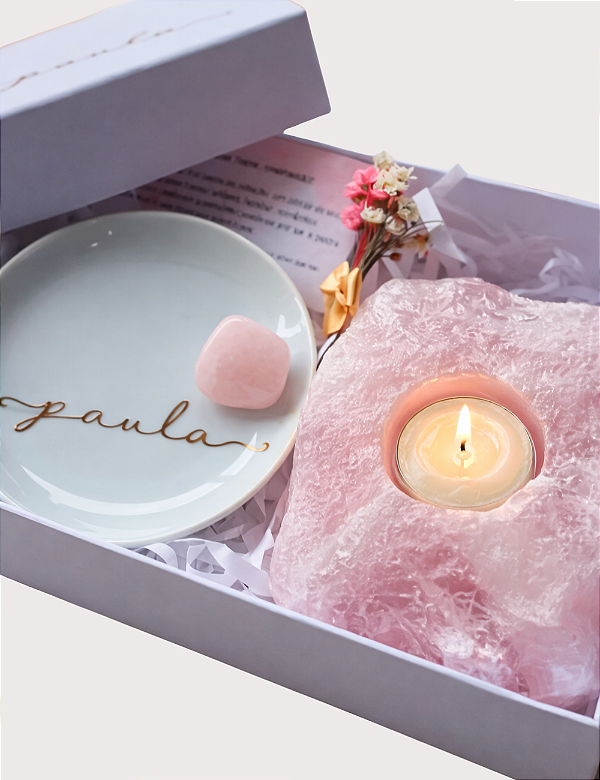 GIFT BOX QUARTZO ROSA | PORTA-JOIAS QUARTZO ROSA | PORTA-VELA QUARTZO ROSA