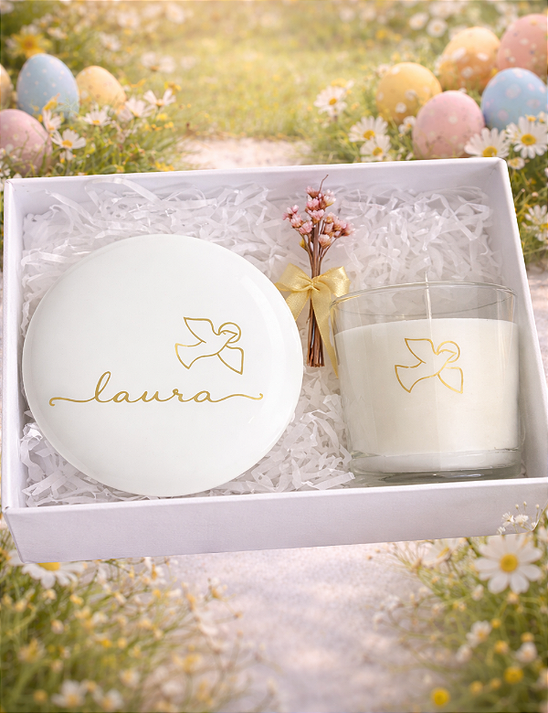 GIFT BOX ESPÍRITO SANTO | PORTA-JOIAS | VELA CHÁ BRANCO | COLEÇÃO PÁSCOA