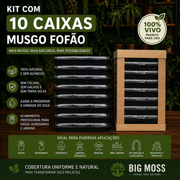 KIT COM 10 CAIXAS DE MUSGO FOFÃO VIVO BIG MOSS – 33x33x7cm