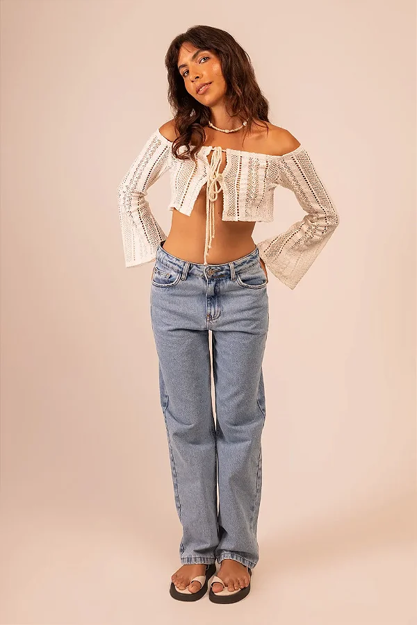 calça wide leg jeans médio #1