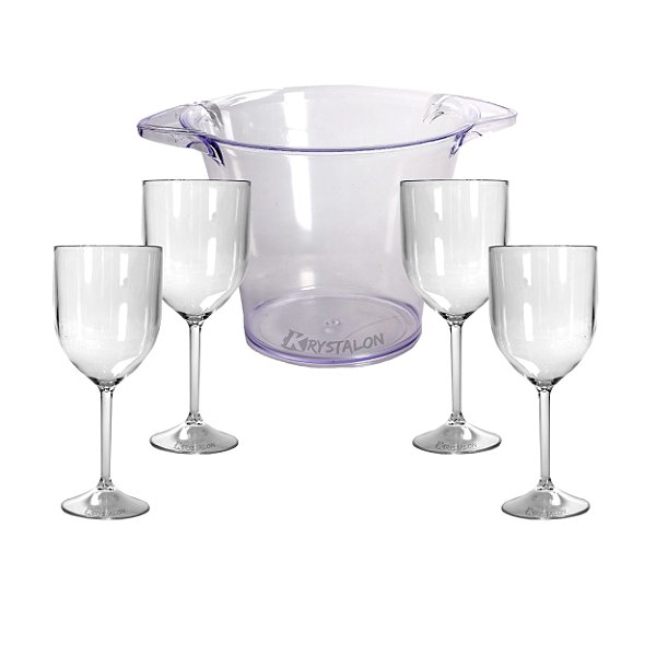 Kit 1 Balde para Vinho e 4 Taças de Vinho - Acrilico