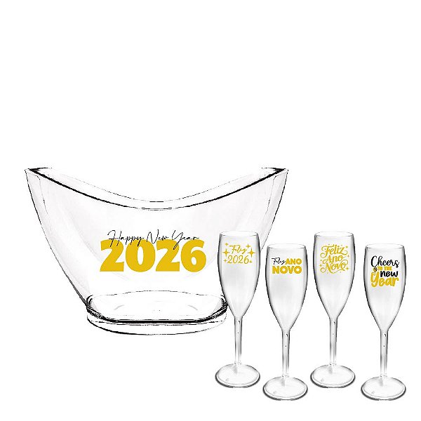 Kit Champanheira e Taças Champanhe Personalizada (Ano novo)