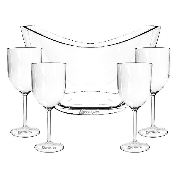 Kit 1 Champanheira e 4 Taças de Vinho Policarbonato Grande