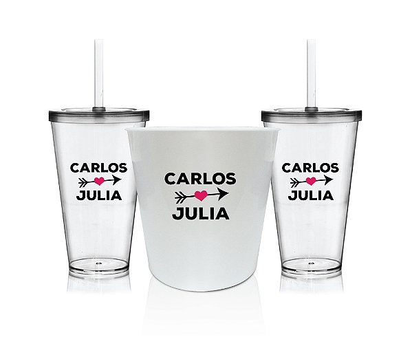 Kit Balde de Pipoca + 2 Copos Personalizado Namorados