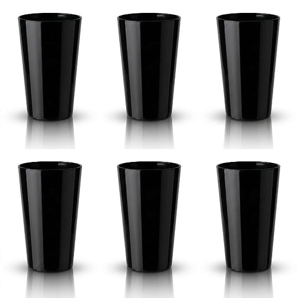 Kit 6 Copos Policarbonato Preto 500ml