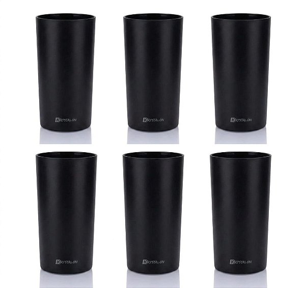 Kit 6 Copos Long Drink Policarbonato Preto 280ml