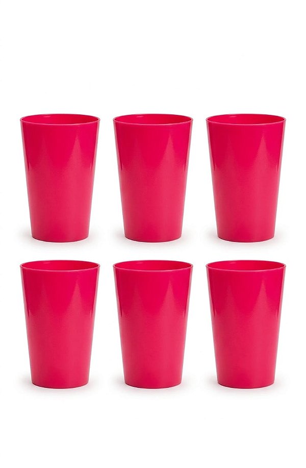 Kit 6 Copos Acrílicos Rosa Pink 360ml