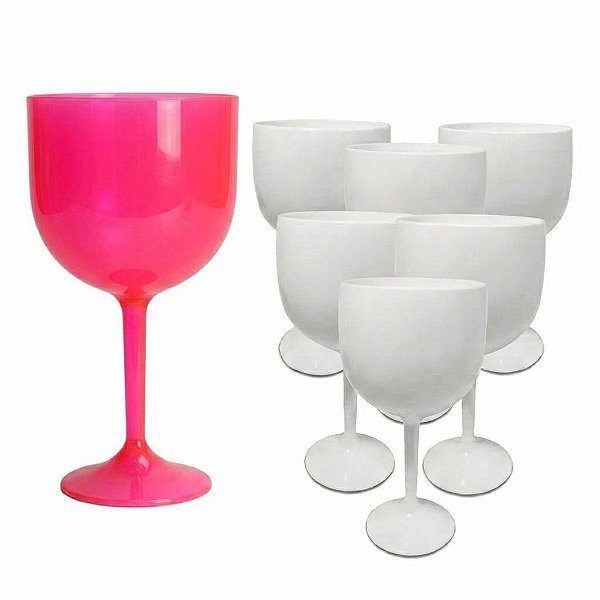 Kit 6 Taça Gin Branca +1 Taça Rosa Noiva Team Bride