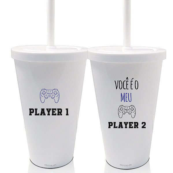 KIt 2 Copo com Canudo Personalizado - Dia dos Namorados - Você é o meu Player