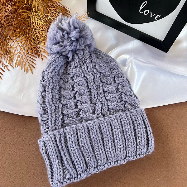 Touca Gorro Pompom Grossa Forrada Cinza