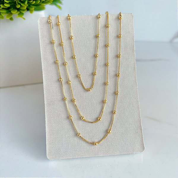 Colar Triplo Folheado Ouro 18k Bolinhas