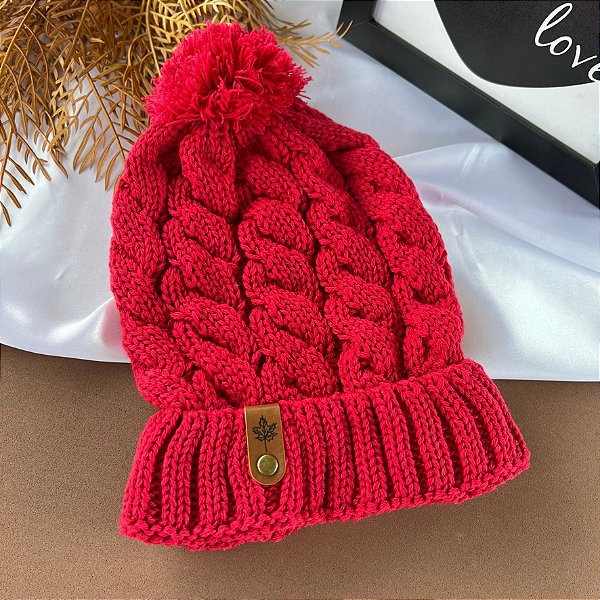 Touca Gorro Pompom Vermelha