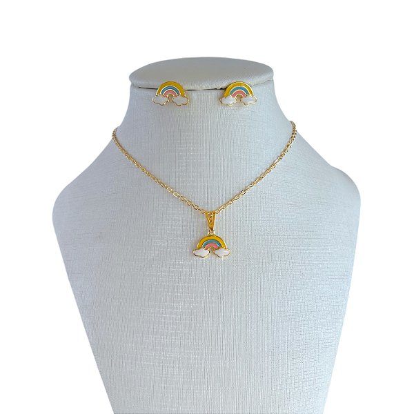Conjunto Infantil Folheado Ouro 18k Arco Íris