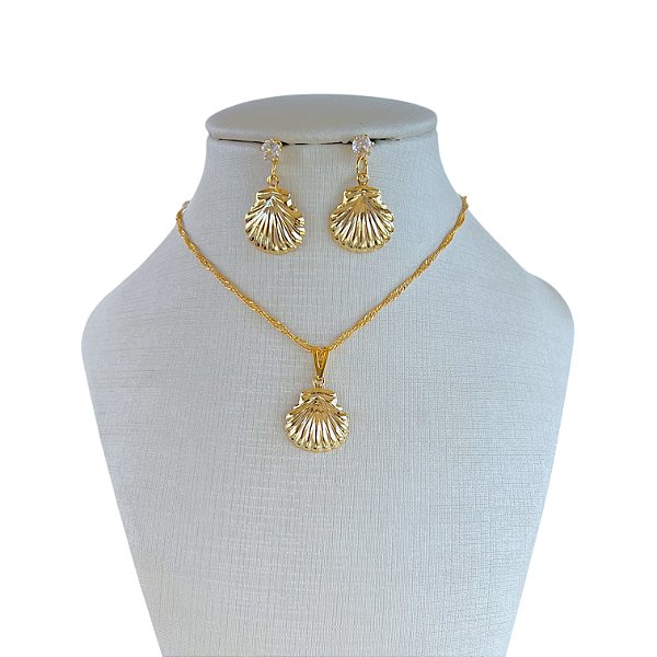 Conjunto Folheado Ouro 18k Concha