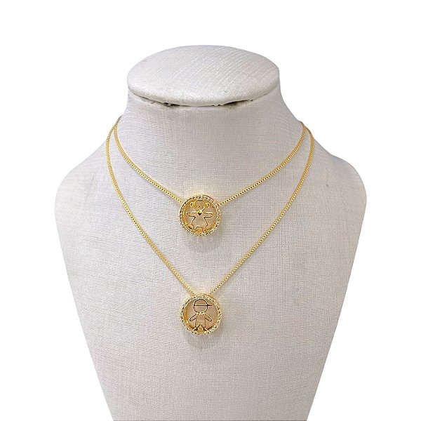 Colar Folheado Ouro 18k e Prata 925 Mandala Filho Cravejado
