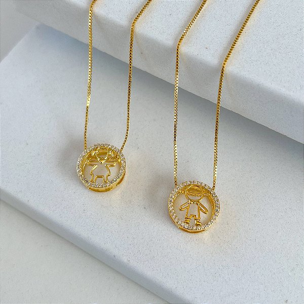 Colar Folheado Ouro 18k Mandala Filho Cravejado