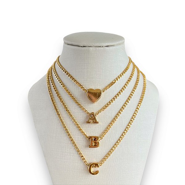 Colar Folheado Ouro 18k Letra Inicial Corrente Fina