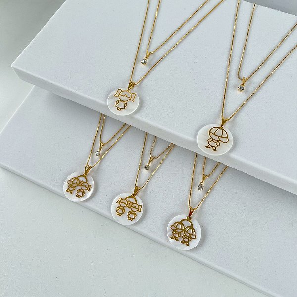 Colar Duplo Folheado Ouro 18k Filhos Madrepérola