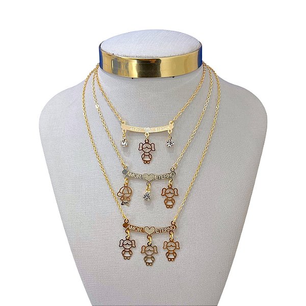 Colar Folheado Ouro 18k Filhos Canga Amor Eterno