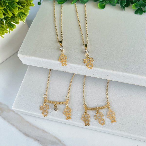 Colar Folheado Ouro 18k Filhos Canga Amor Eterno