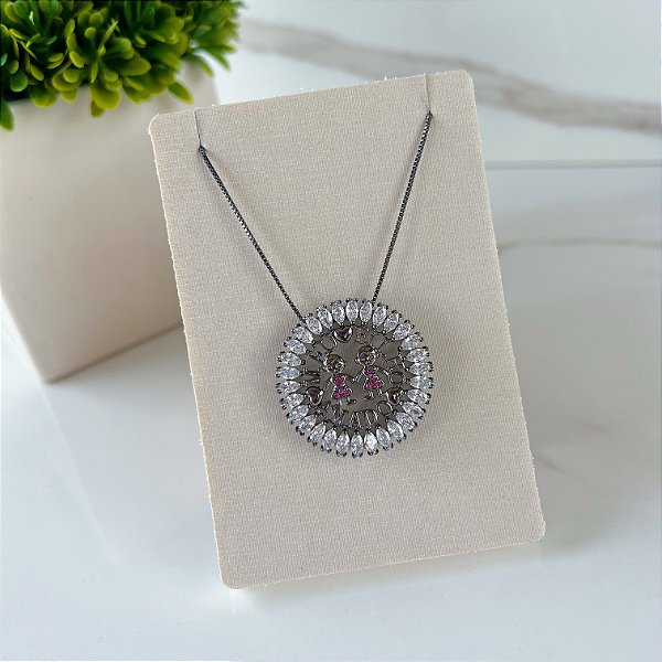 Colar Folheado Ródio Negro 2 Filhas Mandala