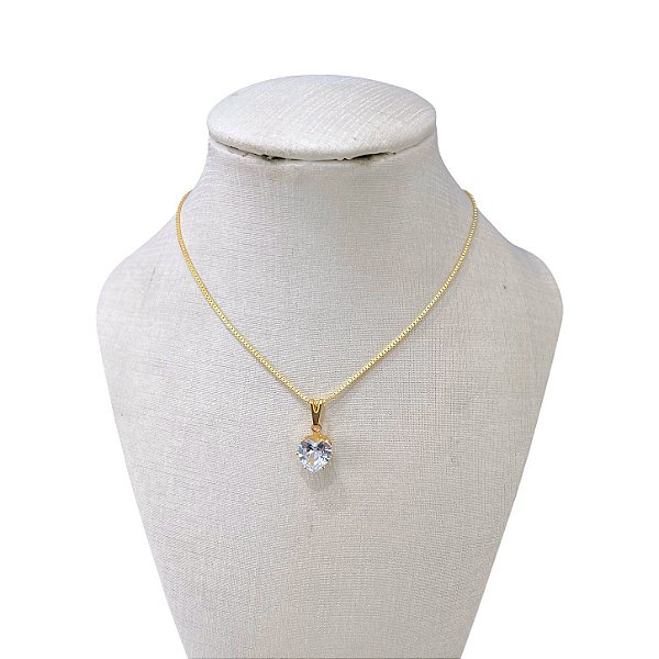 Colar Folheado Ouro 18k e Prata 925 Ponto de Luz Coração Alto