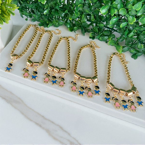 Pulseira Folheada Ouro 18k Correntaria Filhos Personalizado