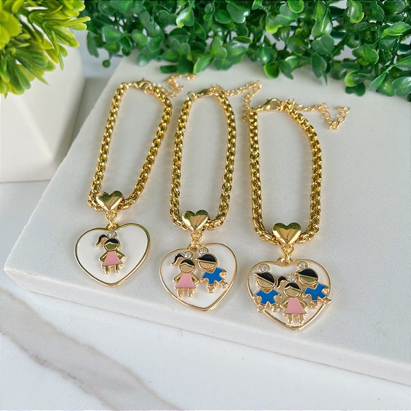 Pulseiras Folheada Ouro 18k Filhos Personalizado Coração Resinado
