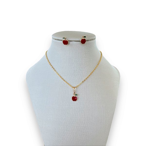 Conjunto Infantil Folheado Ouro 18k Maçã