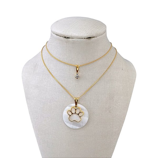 Colar Duplo Folheado Ouro 18k Pet Madrepérola