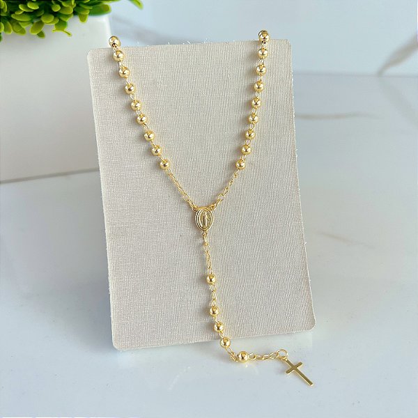 Colar Folheado Ouro 18k e Prata 925 Terço Nossa Senhora