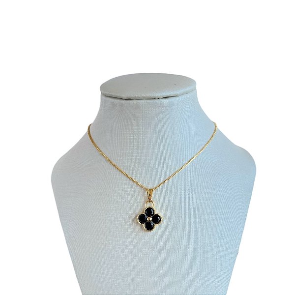 Colar Folheado Ouro 18k e Prata 925 Trevo Cravejado