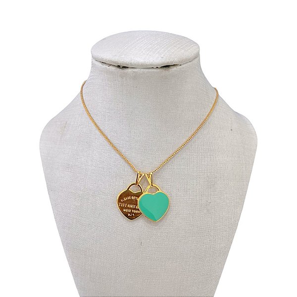 Colar 2 Corações Inspired Folheado Ouro 18k / Prata 925