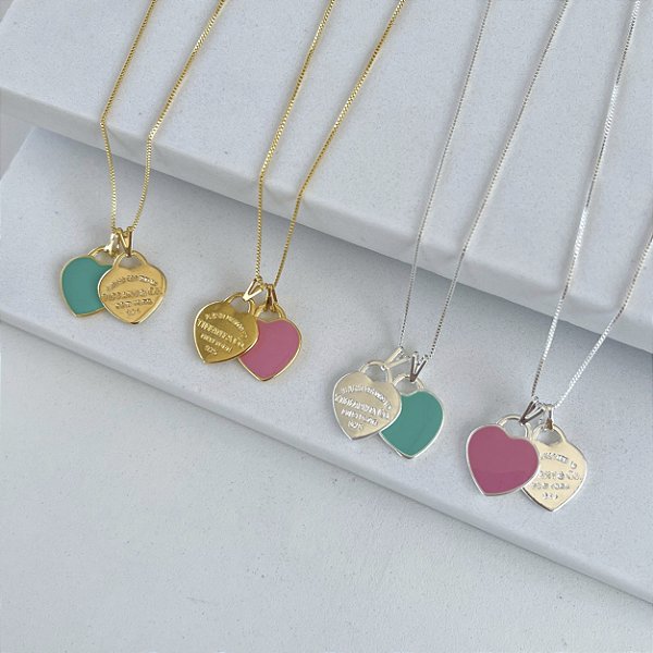 Colar 2 Corações Inspired Folheado Ouro 18k / Prata 925