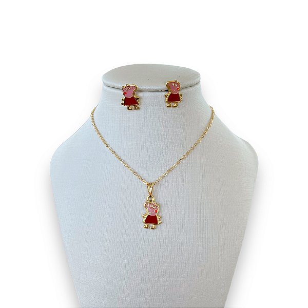 Conjunto Infantil Folheado Ouro 18k Peppa Pig