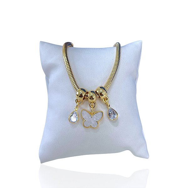Pulseira Folheada Ouro 18k Malha Borboleta Gotas
