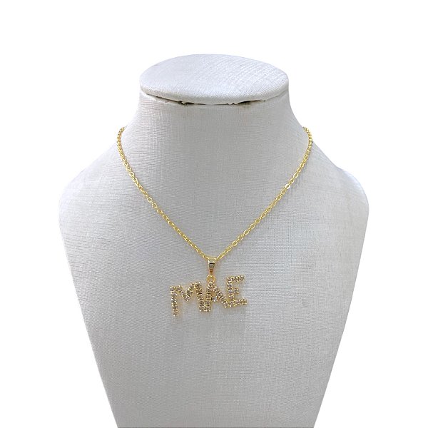 Colar Folheado Ouro 18k Mãe Strass