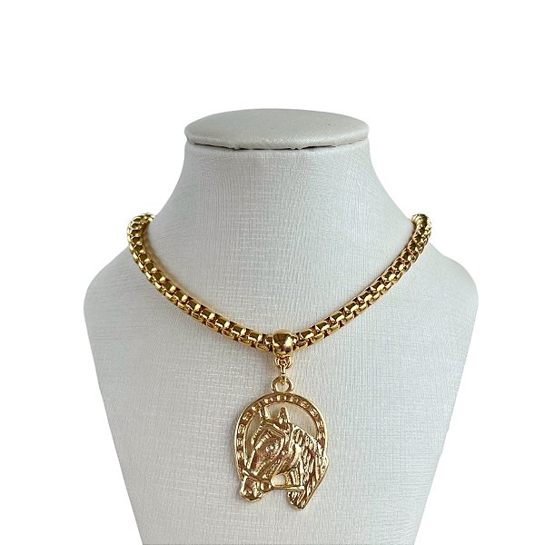 Colar Folheado Ouro 18k Correntaria Country Ferradura Cavalo