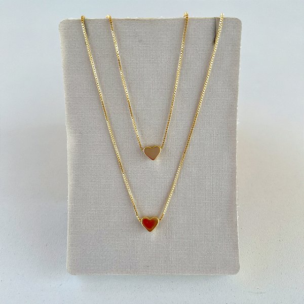 Colar Duplo Folheado Ouro 18k Corações