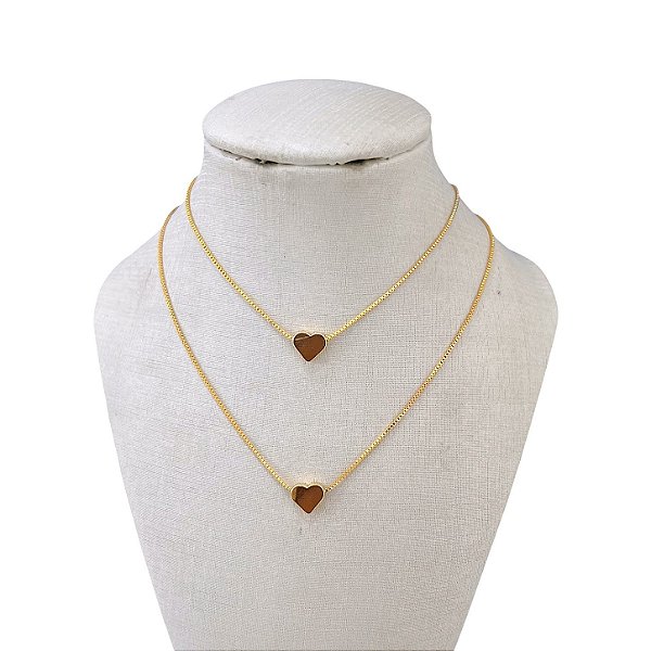 Colar Duplo Folheado Ouro 18k e Prata 925 Corações