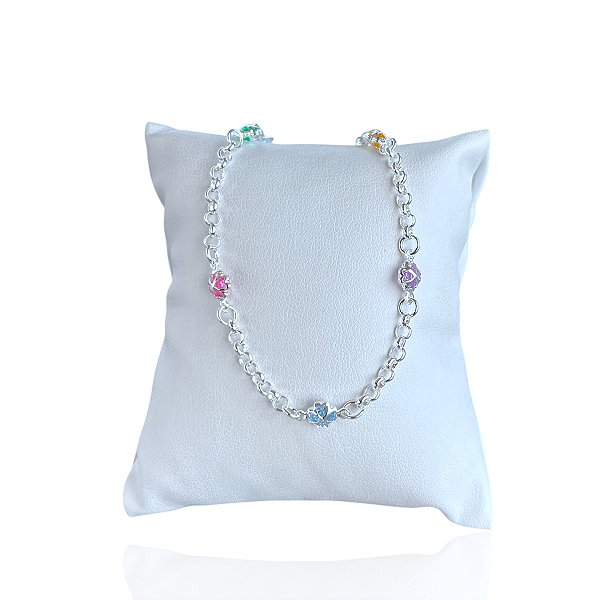 Pulseira Folheada Prata 925 Trevos Cristais
