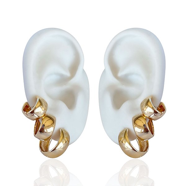 Trio Brincos Folheado Ouro 18k e Prata 925 Argolas Abaulada