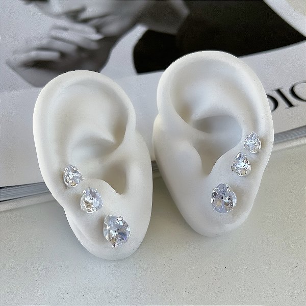 Trio Brincos Folheado Prata 925 Gota