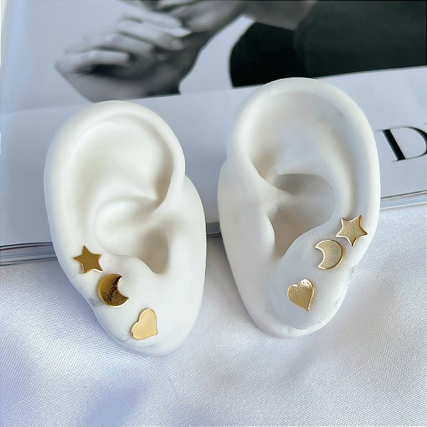 Trio Brincos Folheado Ouro 18k e Prata 925