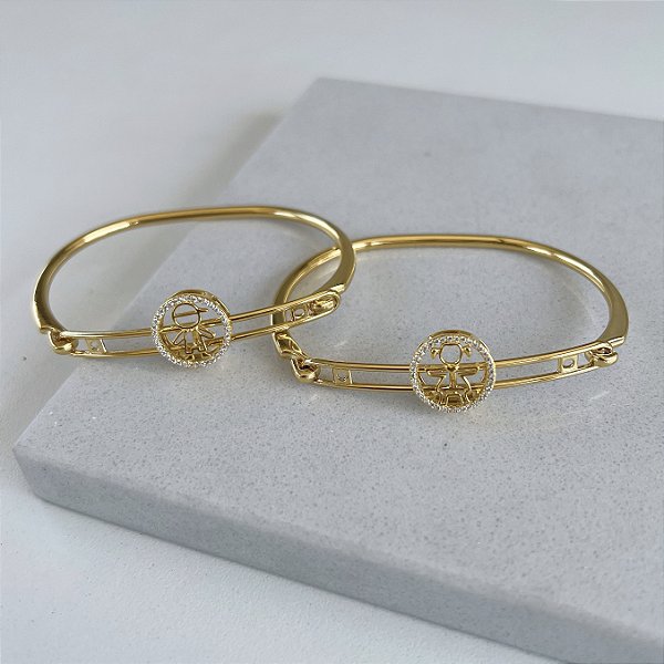 Bracelete Folheado Ouro 18k Filhos Mandala Cravejados