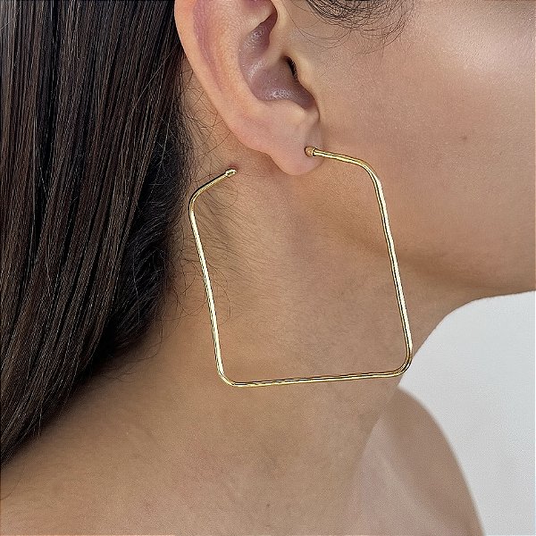 Brinco Folheado Ouro 18k e Prata 925 Argola Quadrado