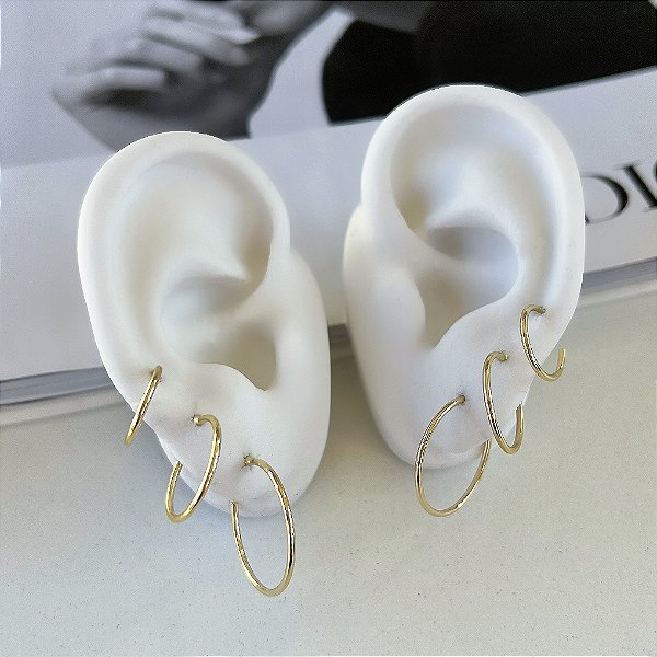 Trio Brincos Folheado Ouro 18k e Prata 925 Argolas