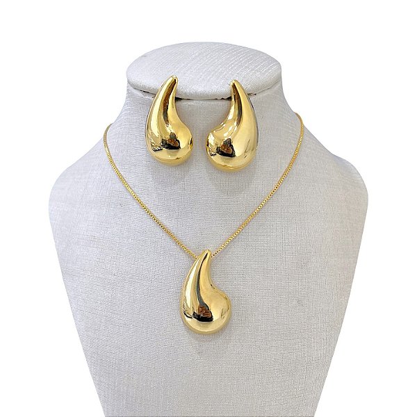 Conjunto Folheado Ouro 18k e Prata 925 Gota Vírgula