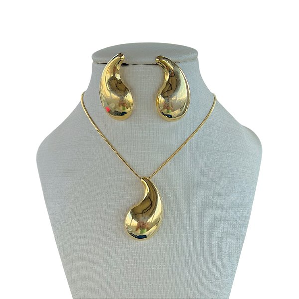Conjunto Folheado Ouro 18k e Prata 925 Gota Vírgula